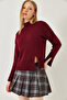 Women's Burgundy Turtleneck Sweater with Front Slit 20246859