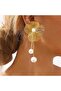 Gold Pearl Dangle Steel Flower Earrings