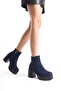Hancez Navy Blue Suede Thick Platform Heeled Women's Boots