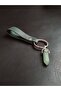 Natural Aventurine Stone Khaki Green Khaki Leather Keychain