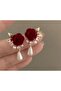 Burgundy Velvet Floral Pearl Earrings - 2