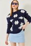 Women's Navy Blue White Shaded Jacquard Knitwear Sweater 20246927 - 2