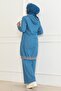 Zippered Ribbed Denim Suit Light Blue 19363 - 4