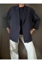Lacivert Çift Düğmeli Oversize Ceket - 5