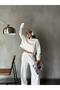 Women's Ecru Design Sweatshirt and Filthy Stitching Loose-Fit Rasterless Tracksuit Bottom/Top Suit 28374 - 8
