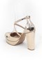 Women's Gold Thick Heeled Cross Cross Evening Dress Shoes - 3