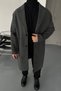Men's Regular Fit Buttoned Pocketed Winter Lined Classic Anthracite Long Cashmere Coat - 5