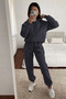 Women's Oversize 3 Thread Cotton Thick Hooded Kangaroo Pocket Leg Elastic Tracksuit Set - 2