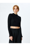 Lace Detailed Stand Collar Long Sleeve Knitwear Plush Crop Sweater - 3