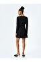 Crepe Fabric Crew Neck Long Sleeve Slim Fit Bell Skirt Mini Dress - 4