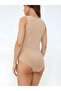 Women's Nude Color Diver Fabric Strap Snap Bodysuit - 2