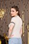 Polo Neck Beige Color Stripe Detailed Women's Ribbed Knitwear - 2