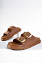 Women's Tan Matte Double Buckle Comfortable Sole Slippers - 3