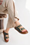 Women's Green Matte Double Buckle Comfortable Sole Slippers - 3