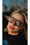 Women's Sunglasses Rectangular Leopard Bridged Frame Blue Glass