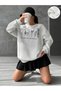 Women's White Optimistic Garden Printed Crew Neck Oversize Sweatshirt
