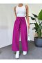 Double Wide Leg Trousers with Lace-Up Waist - Fuchsia - 2