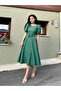 GreenMidiCrepe Dress - Watermelon Sleeve and Flared Detail - 5