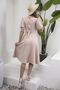 Beige Watermelon Sleeve Flared Midi Length Crepe Dress - 4