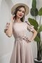 Beige Watermelon Sleeve Flared Midi Length Crepe Dress - 5