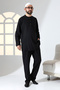 Men's Single Pocket Prevailing Collar Shirt Pants Linen Double Suit Hajj Umrah Outfit - Black - 8