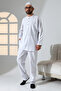 Men's Single Pocket Prevailing Collar Shirt Pants Linen Double Suit Hajj Umrah Outfit - White - 3