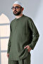 Men's Single Pocket Prevailing Collar Shirt Pants Linen Double Suit Hajj Umrah Outfit - Khaki - 5