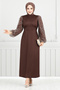 Coffee Color Glitter Detail Evening Dress 5602End900-M