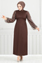 Coffee Color Glitter Detail Evening Dress 5602End900-M - 3