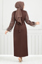 Coffee Color Glitter Detail Evening Dress 5602End900-M - 5