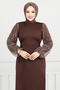 Coffee Color Glitter Detail Evening Dress 5602End900-M - 4