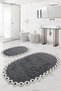 Gülruba Oval Anthracite Dowry Lace 2-Piece Bath Mat Set Non-Slip Base Toilet Seat