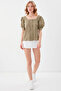 U-Neck Balloon Cufflink Blouse - 4