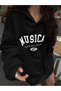 Women's Black Musical Art Printed Hooded Hoodie Sweatshirt