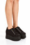 Black Linen Wedge Sole High Heel Shoes 9cm Extreme Comfortable - 3
