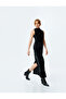 Drape Detail Slim Fit Sleeveless Long Velvet Dress