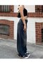 Musiala Dark Blue Baggy Buckle Detailed Loose Fitting Wide Leg Casual Baggy Jean Jeans Loose Women's Pants - 8