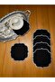 6 Pcs Black Gardenia Linen Silver Embroidery Embroidered Cocktail Presentation Napkin - 2