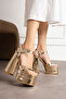 7-9900 Double Layer Platform High Thick Heeled Bridal/Evening Shoes - Gold Mirror - 5