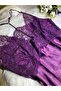 Women's Plus Size Plum Satin Nightgown - 3