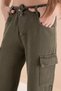 Khaki Wide Leg Lace-Up Waist Girls' Cargo Pocket Jean Trousers 20134 - 2