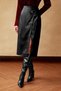 Crocodile Pattern Gold Buckle Detailed Women's Leather Skirt Black