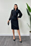 Double Breasted Neck Stone Detailed Dress - Black - 2