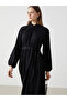 Lcw Modest Black Stand Collar Textured Women's Dress