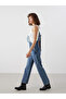 Indigo Square Collar Straight Strap Women's Jean Salopet - 2