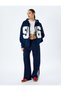 Raised Hooded College Embroidered Oversize Zippered Sweatshirt