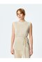 Belt Detail Crew Neck Sleeveless Pleated Blouse - 3