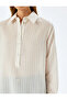 Striped Shirt Neck Long Sleeve Oversize Midi Tunic Dress - 5
