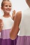 Ecru-Purple Layered Colorful Girls' Short Sleeve Dress - 8