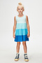 Soft Turquoise-Sax Girl's Colorful Layered Gathered Strap Dress